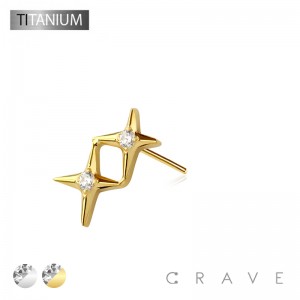 IMPLANT GRADE TITANIUM THREADLESS PUSH IN CZ CENTER DOUBLE NORTHERN STAR TOP PART ONLY